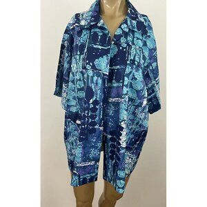 Vintage Evelyn Margolis Hawaii Men's L Hawaiian Shirt Blue Purple Polyester